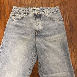 Zara High Rise Wide Leg  Denim Raw Hem